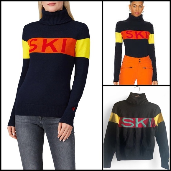 Ski Motif Schild Thick Knit Cozy Turtleneck Preppy Gorpcore Academia Sweater S
